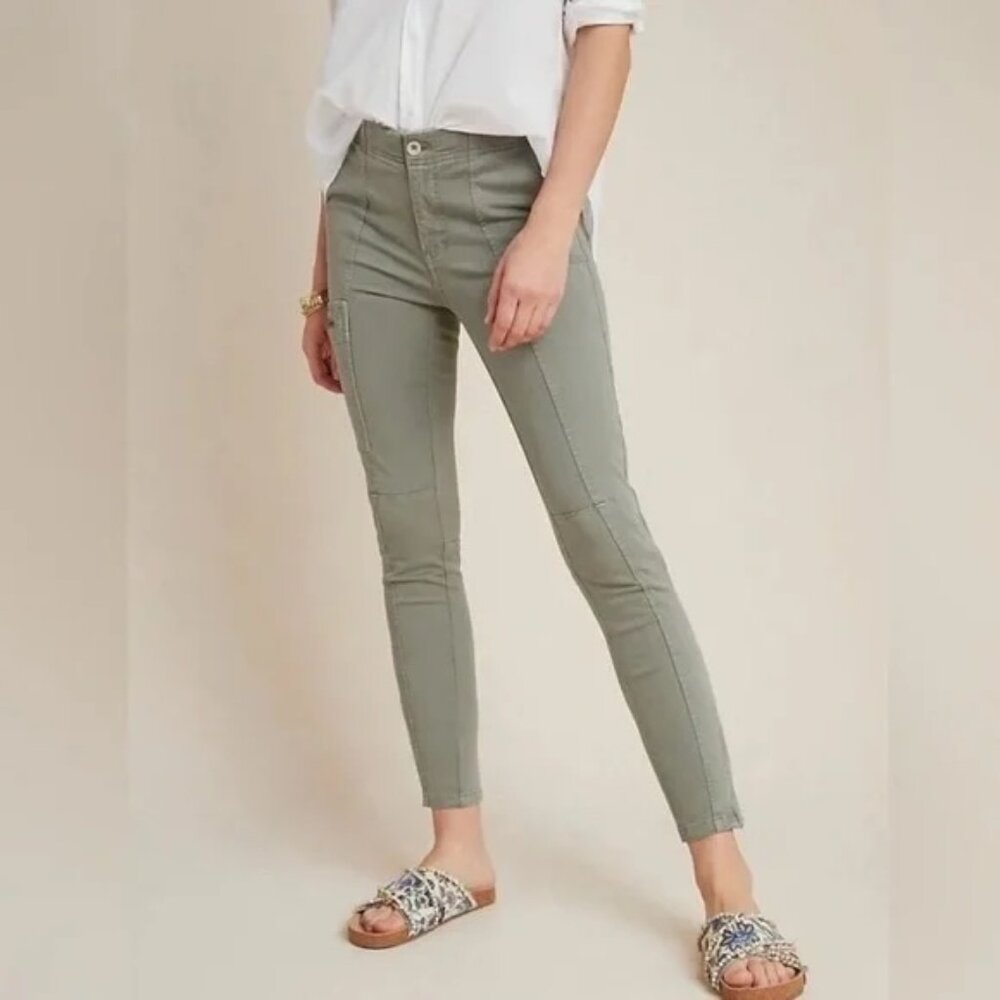 Anthropologie Jefferson Moto Olive Green Zip Leg Cargo Style Jeans Size 27